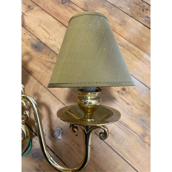 Vintage Brass Wall Light Fixture Sconce Dutch Double  Light with Shade and pair - Picture 8 of 12